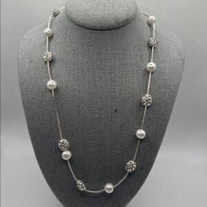 Anne Klein Silver Pearl Necklace with Crystal Beads 16” plus 2” extender 16 inch